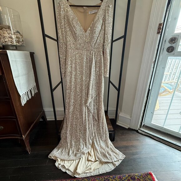 NWT IEENA for Mac Duggal Champagne Sequin Gown - Picture 3 of 7